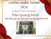 CHÚC MỪNG THÀNH TÍCH ĐÁNG TỰ HÀO CỦA EM TRẦN QUANG MINH HỌC SINH GIỎI CẤP THÀNH PHỐ TRƯỜNG MỸ VIỆT